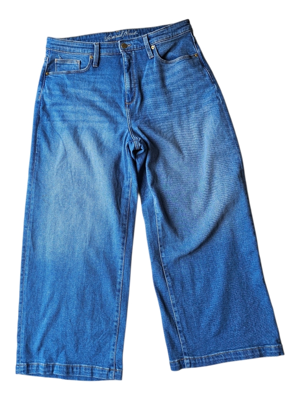 Universal Thread High Rise Wide Leg Crop Jeans Size 14 Stretch Denim Blue
